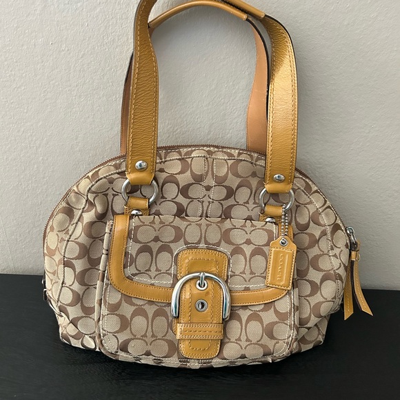 Coach Tan and Yellow Shoulder Bag. 12”x15”